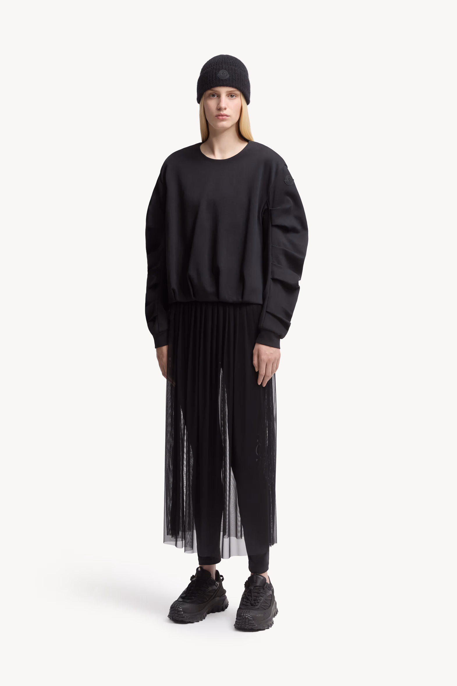 Cotton Pleated Sweatshirt Women Black Moncler 0